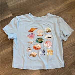 Seashell Print Light Blue Baby Tee